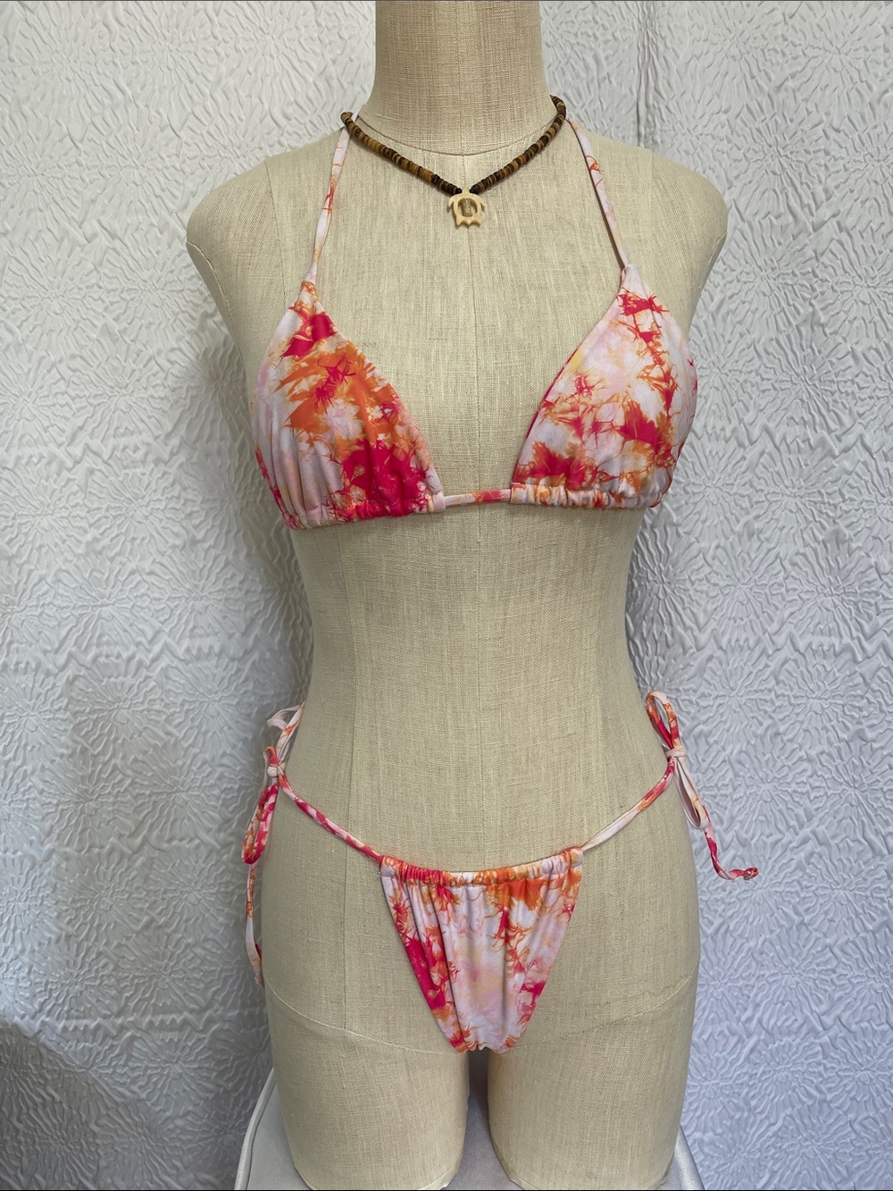 Women’s Tie-Dye Pink & Orange String Bikini